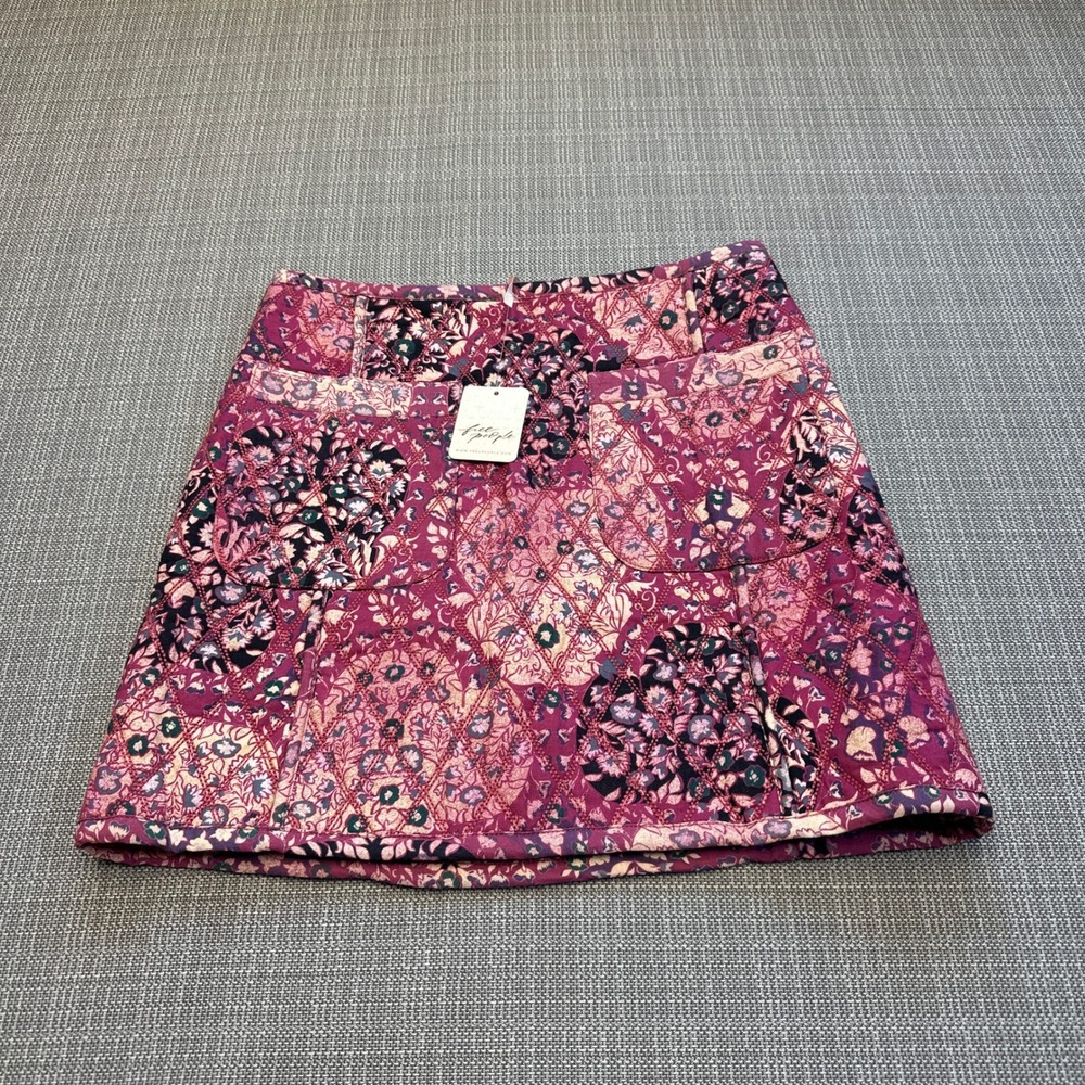 New Free People‎ Sweetheart Tapestry Quilted Mini Skirt Rose Size 12 Patchwork
